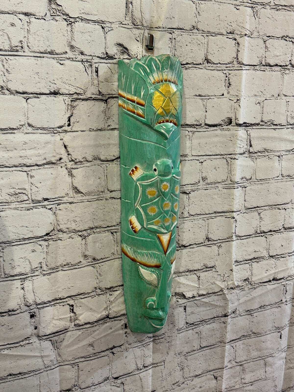 50cm Green Turtle Hand Carved Fair Trade Wooden Animal Wall Art Hang Mask0