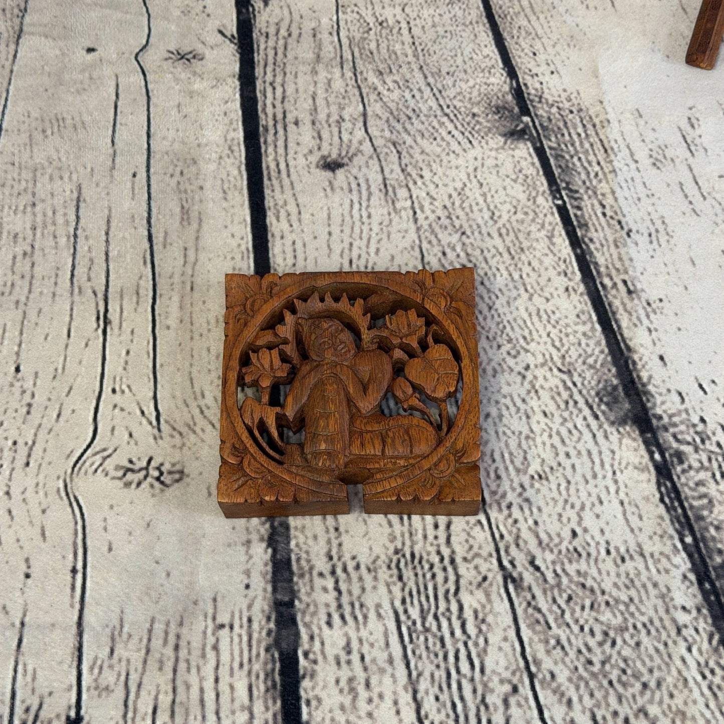 Square Buddha Flower 4 Bit Wooden Puzzle Box Secret Box Magic Trinket Handmade2
