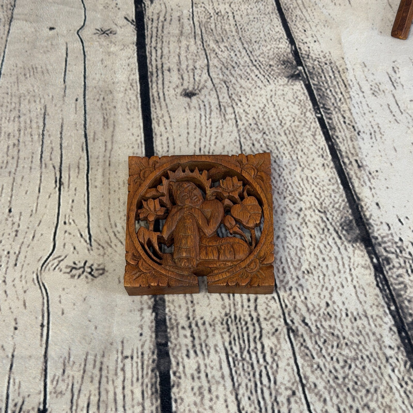 Square Buddha Flower 4 Bit Wooden Puzzle Box Secret Box Magic Trinket Handmade2
