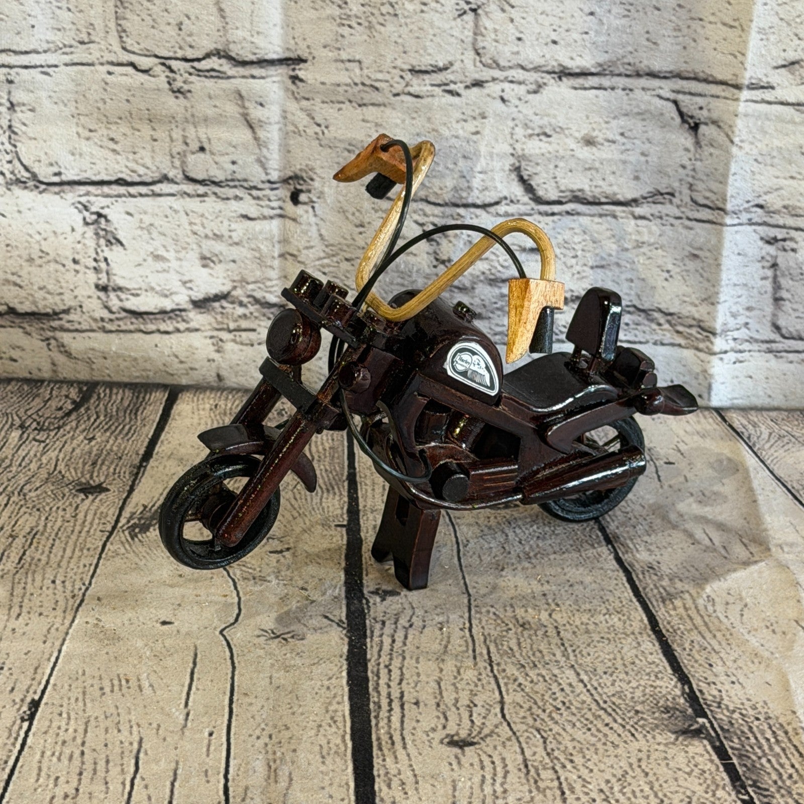 20cm Small Dark Wood Motorbike Motorcycle Model Wooden Ornament Decorative Bike0