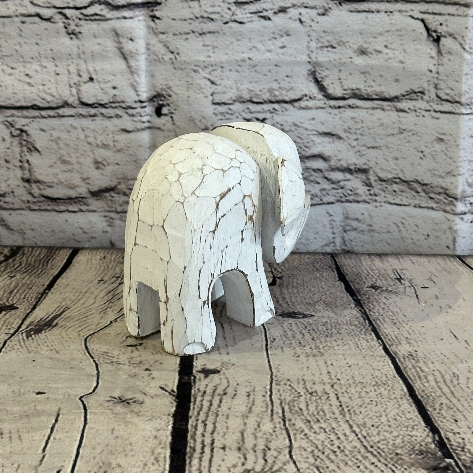 White Wooden Elephant With Shabby Pattern 10cm x 10cm Handmade and Fairtrade4