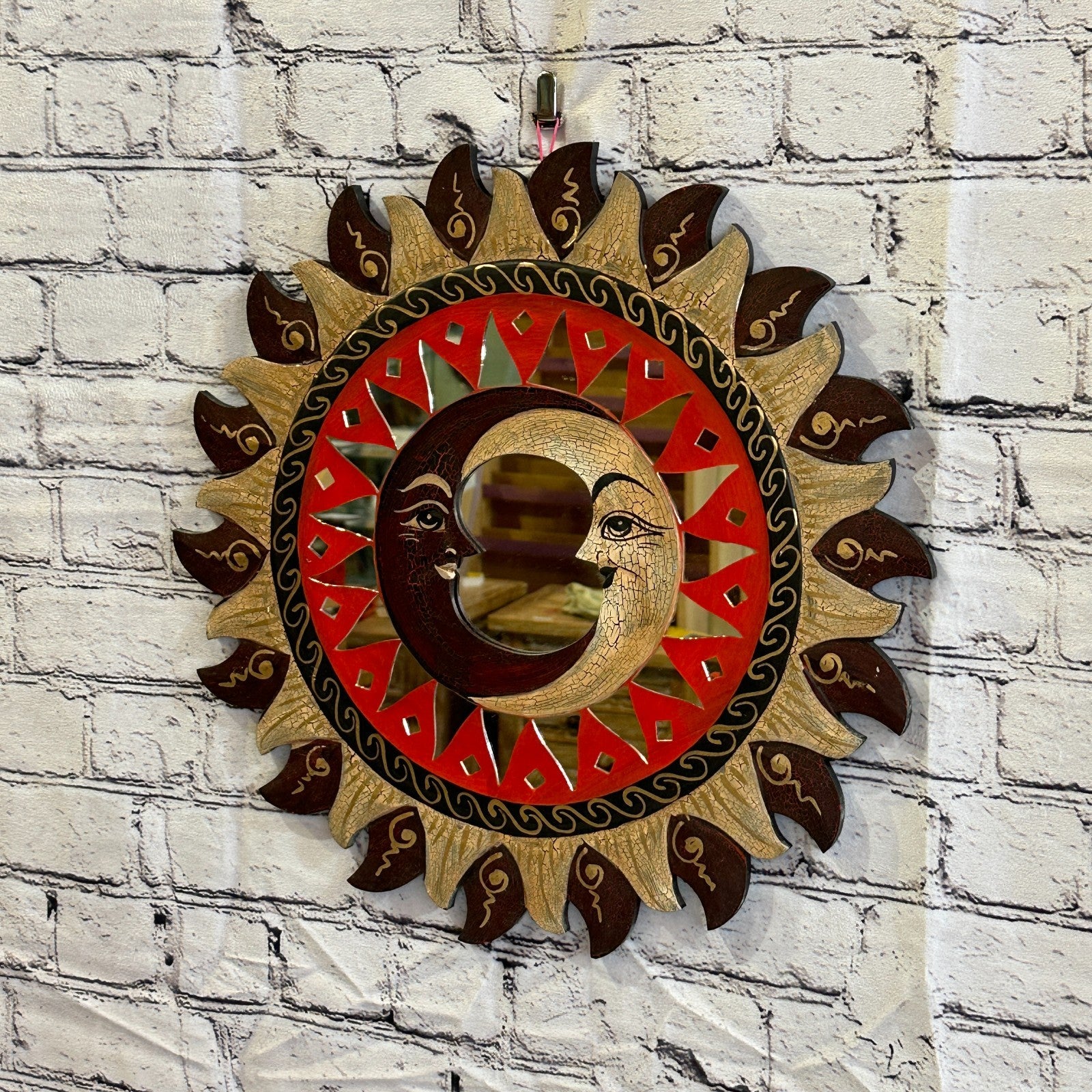 Red 2 Moon Mosaic Tile Wall Mirror 40cm x 40cm 16 Inches Handmade Fairtrade1
