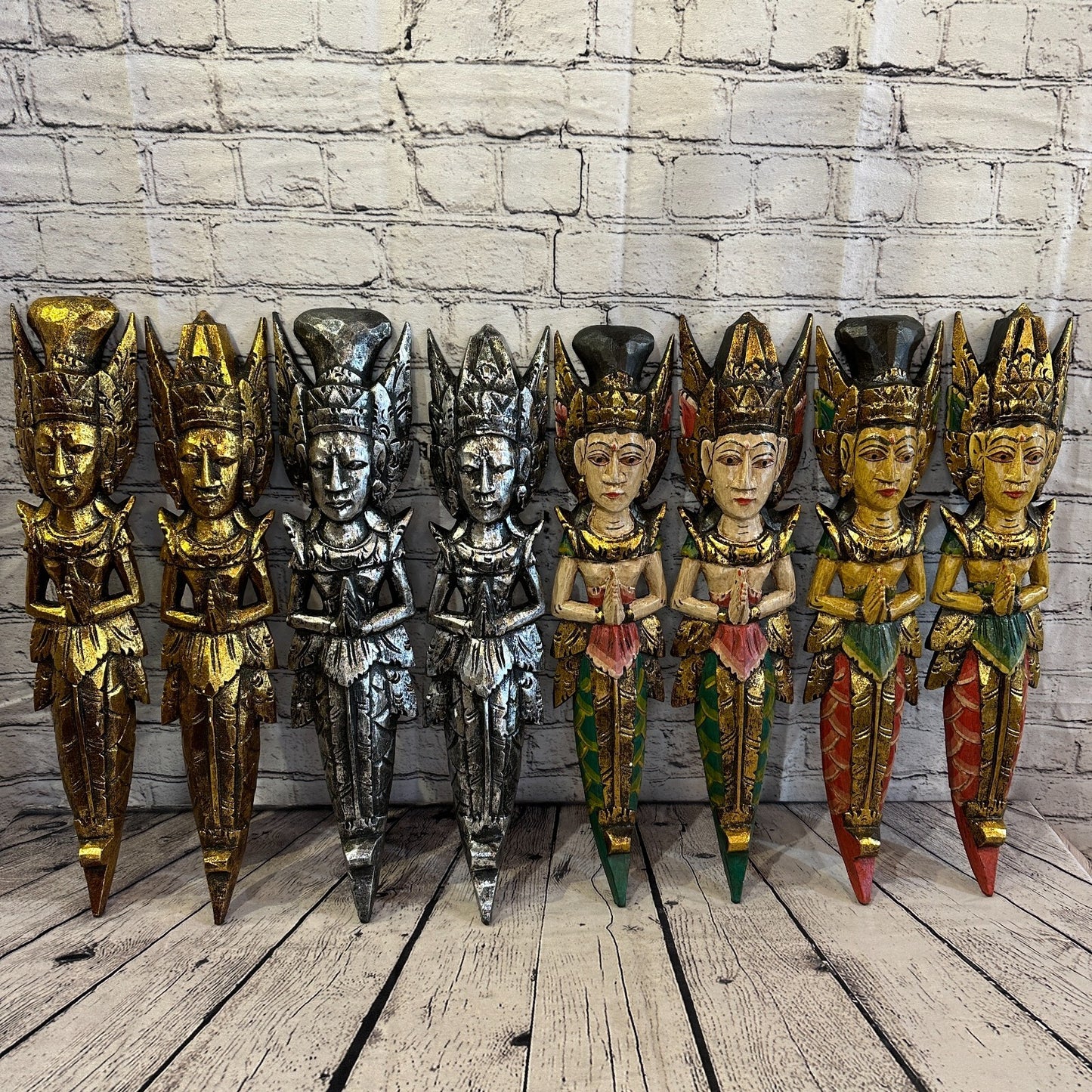 Silver Antique Colour Sita Dewi Bali Rice Goddess Wings Mermaid Wood 50cm Pair10