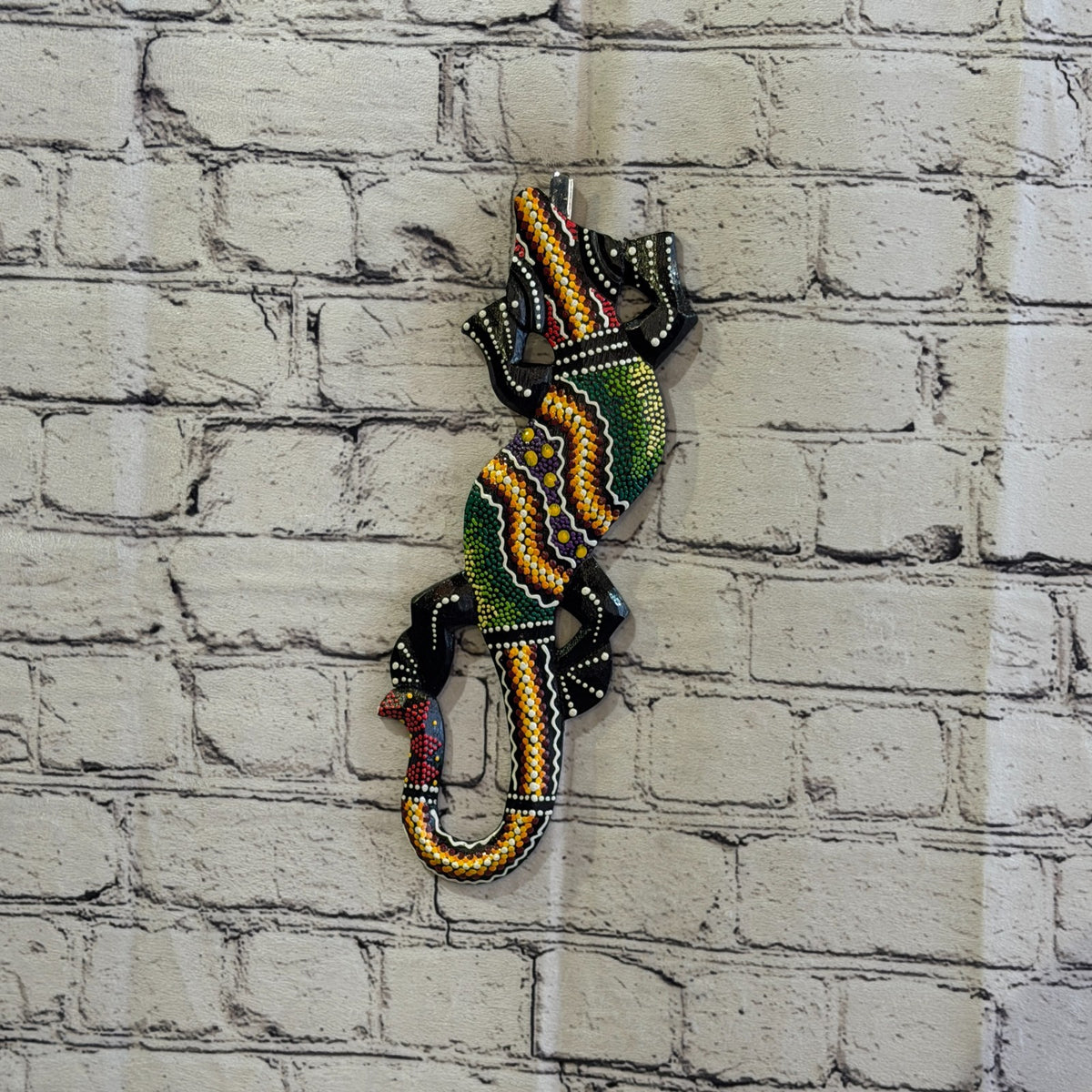 30cm Gecko Carved Wooden Dot Painted Ethnic Tribal Tiki Wall Art No 4 New2