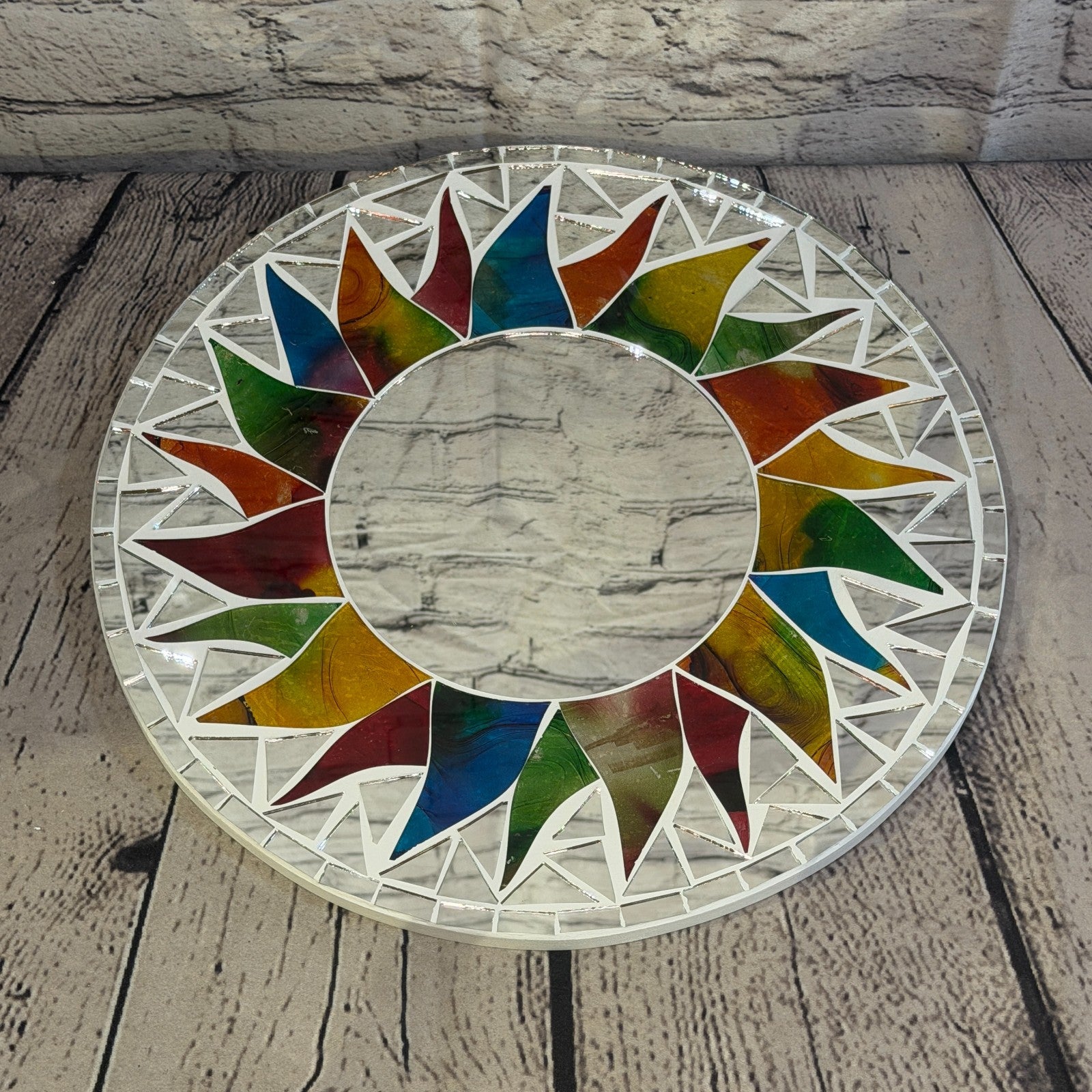 Rainbow White Sun Flame Mosaic Tile Wall Mirror 30cm x 30cm 12 Inches Handmade2