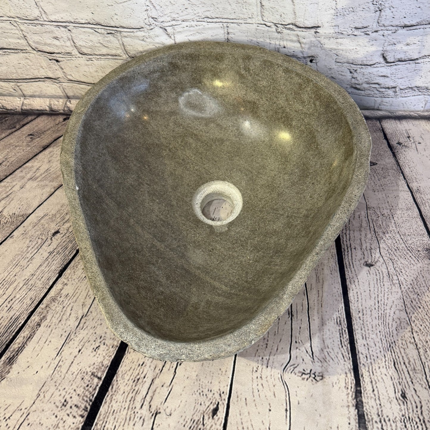 34cm x 40cm Wash Basin Bathroom Counter Top Washing River Stone Bowl Sink No 196