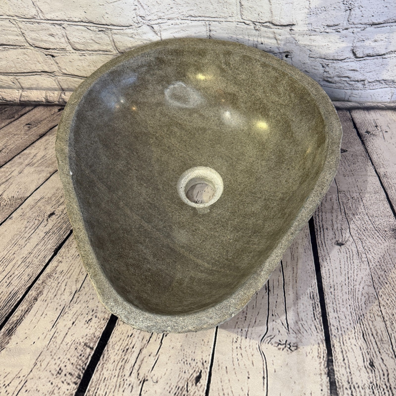 34cm x 40cm Wash Basin Bathroom Counter Top Washing River Stone Bowl Sink No 196