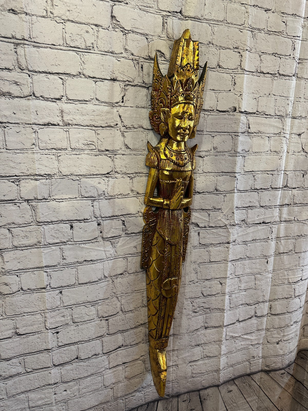 Gold Antique Colour Sita Dewi Bali Rice Goddess Wings Mermaid Wood 100cm Pair1