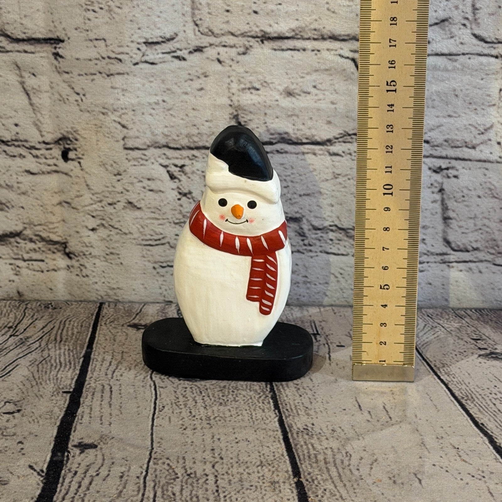 14cm x 10cm Black Flat Top Hat Snowman Handcrafted Wood Xmas Christmas Ornament5