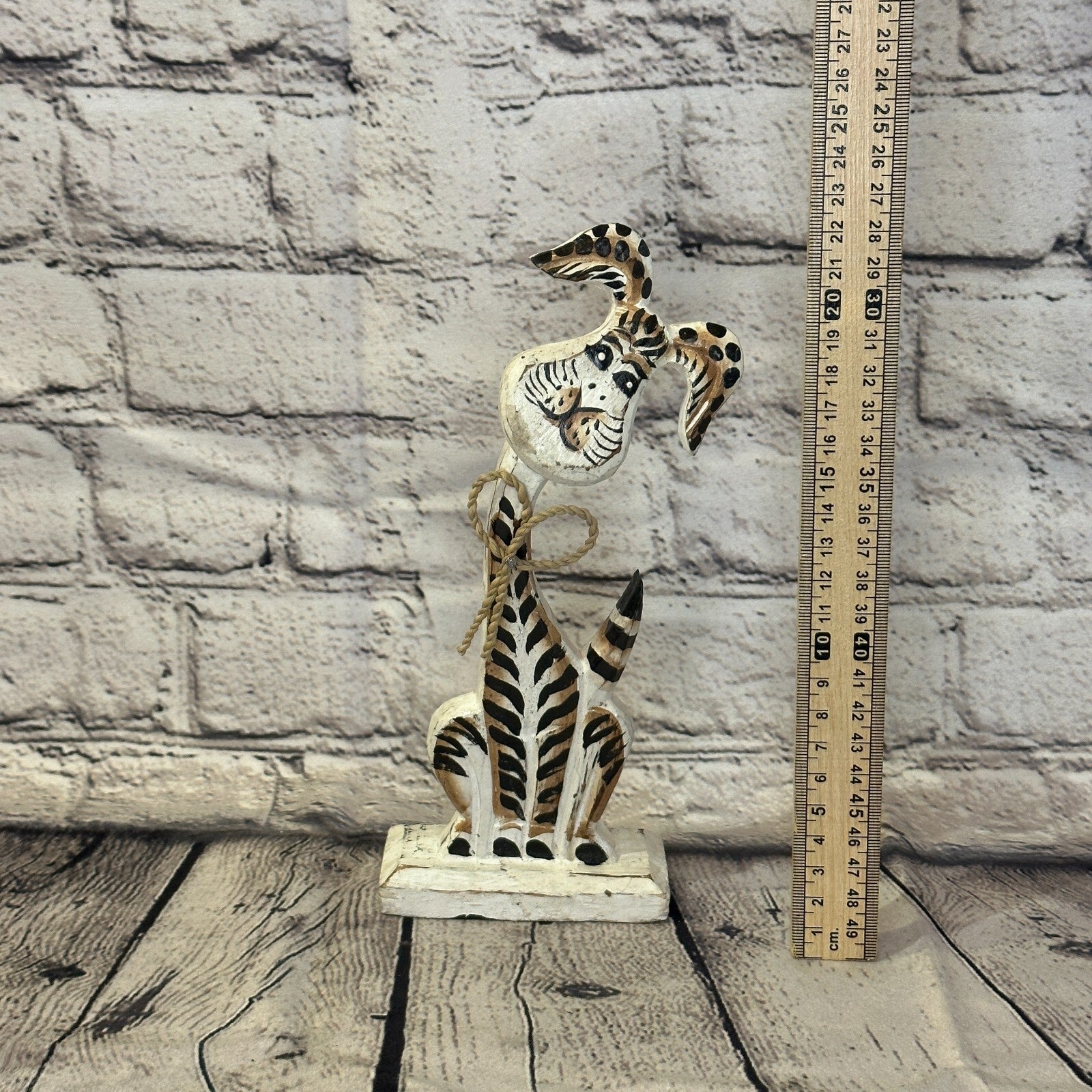 White Wooden Rabbit Hare Shabby Pattern 25cm x 10cm Handmade and Fairtrade5