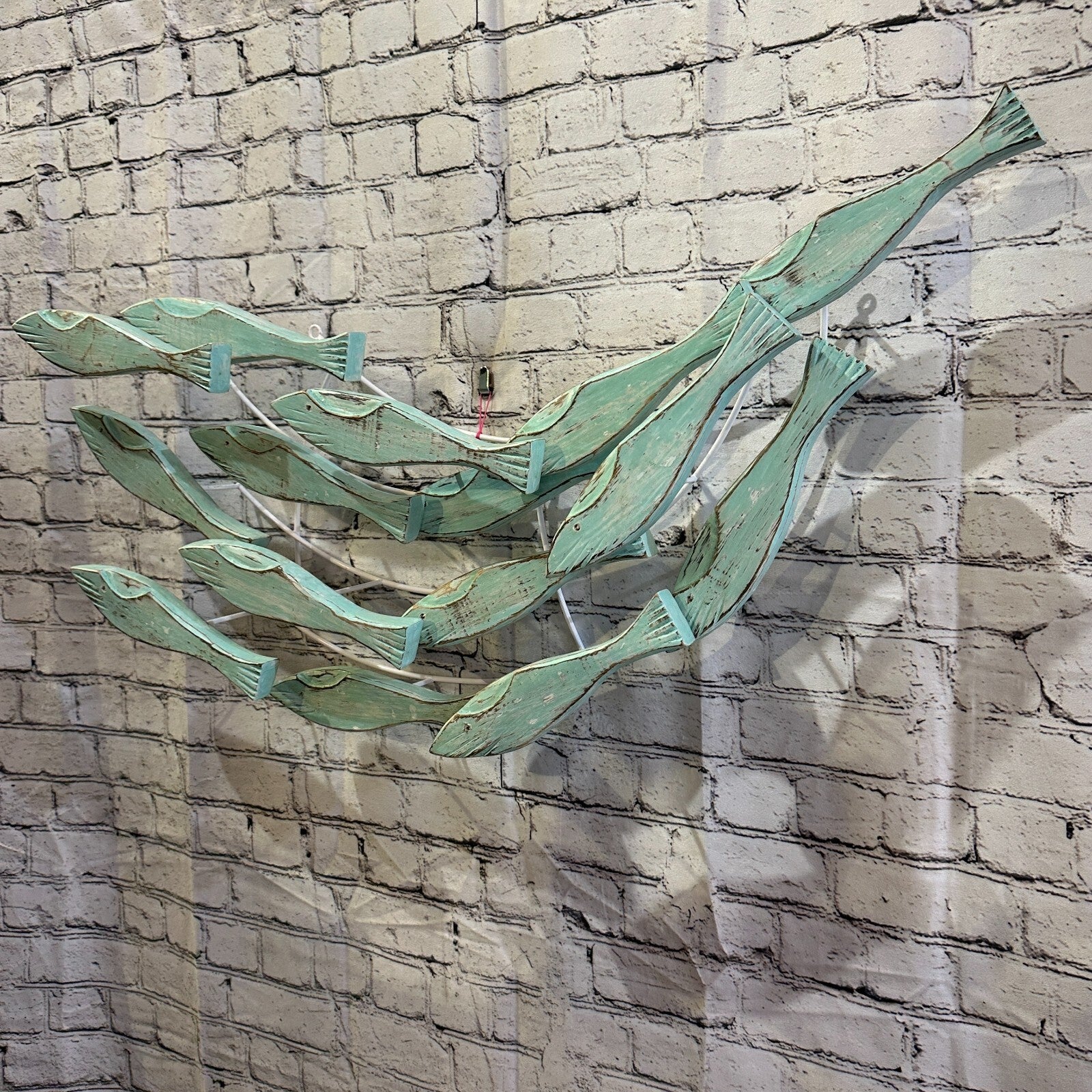 80cm Green Blue Shoal Of Fish On Wood   Fish Decoration Fish Shoal Sprats Fish2