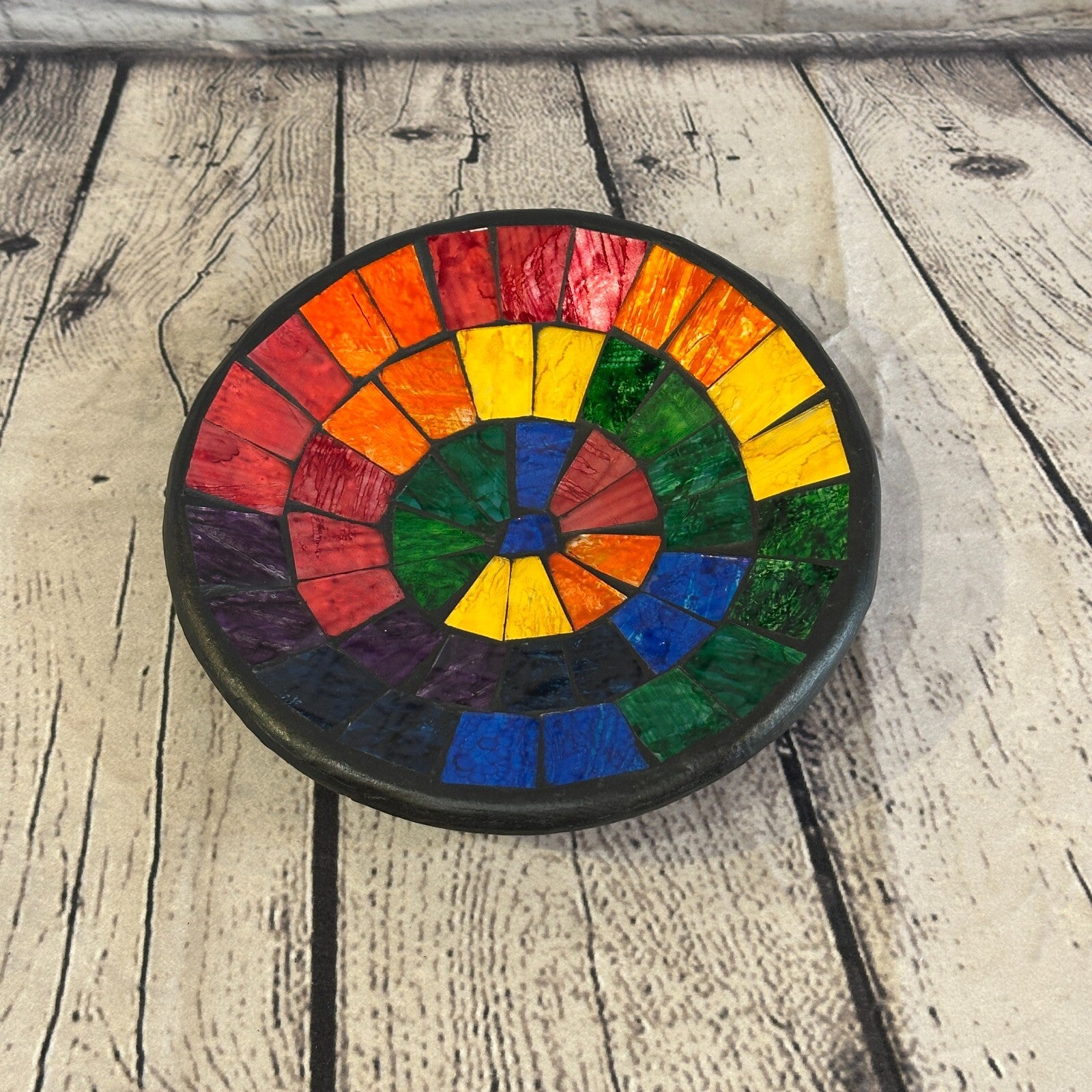 20cm Rainbow Blocks Round Mosaic Handmade Ceramic Glass Tile Bowl Fruit0