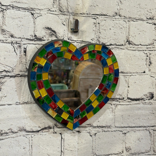 Rainbow Heart Shape Mosaic Tile Wall Mirror 20cm x 15cm 8 Inches Handmade New0