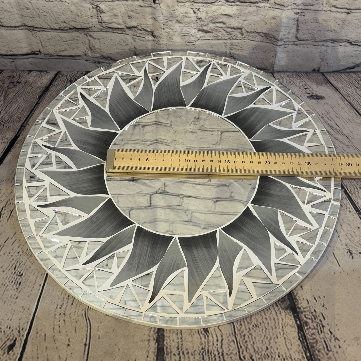 Grey Sun Flame Mosaic Tile Wall Mirror 40cm x 40cm 16 Inches Handmade5