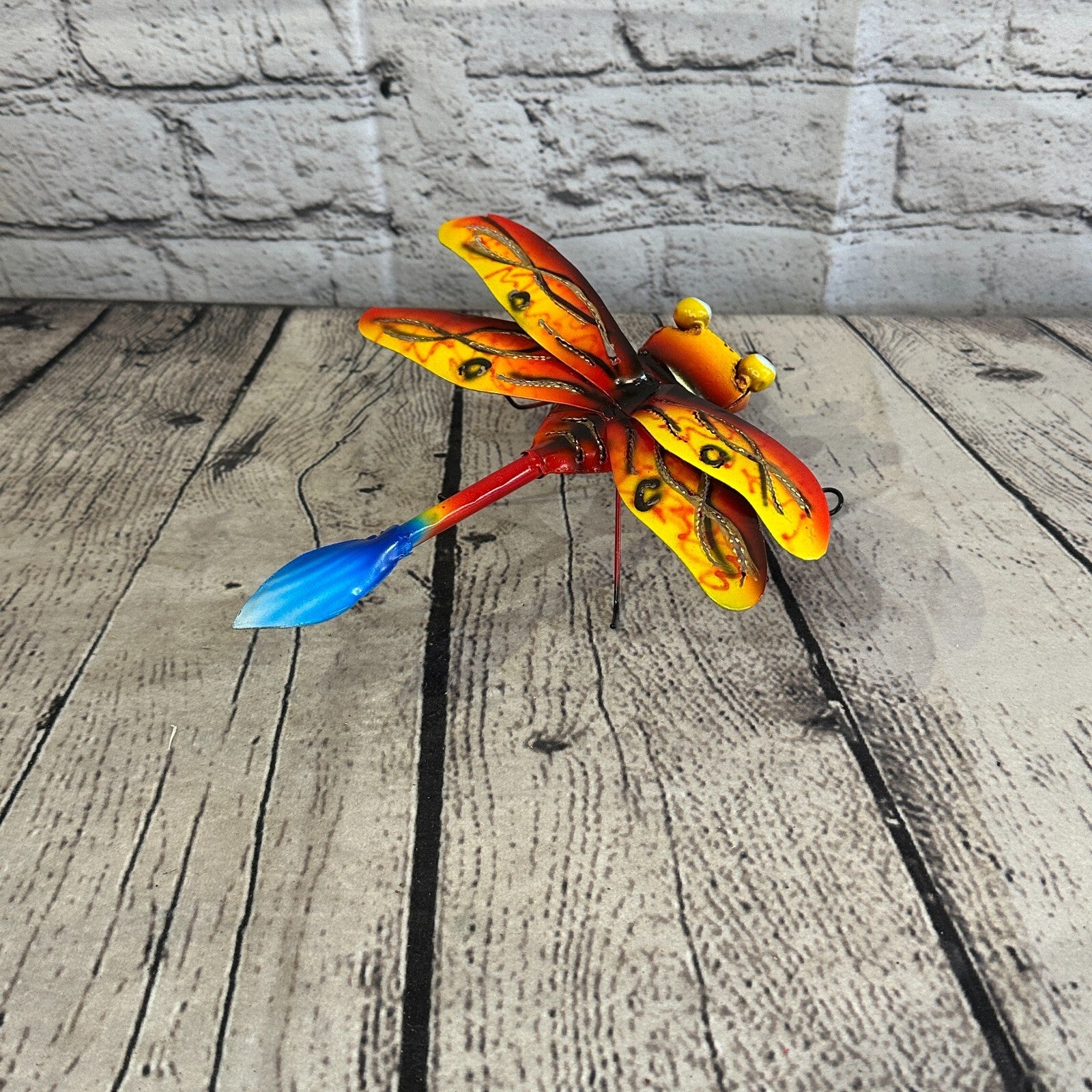 20cm x 15cm Yellow Dragonfly Bug Metal Tin Wall Hanging Ornament Painted Statue4