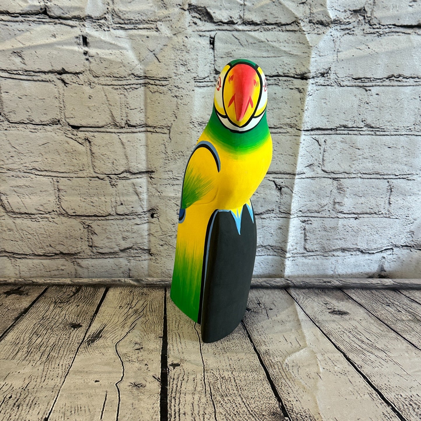 30cm Green Yellow Parrot Bird Ornament Statue Fair Trade Hand Made Carved Wood1