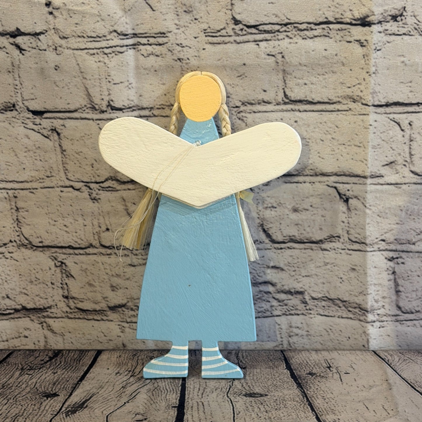 25cm Blue Wall Hanging Angel Figurine Folk Art Wood Fabric Baltic Handmade1