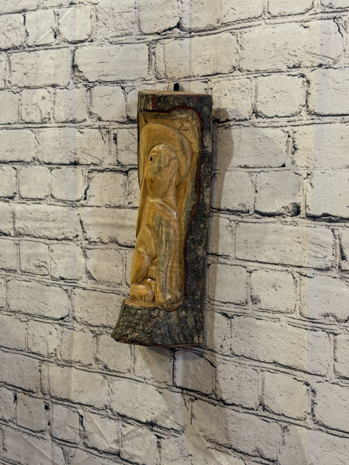 Hare Rabbit Looking At Moon 30cm Hand Carved Wizard Tree Trunk Wood Fairtrade2