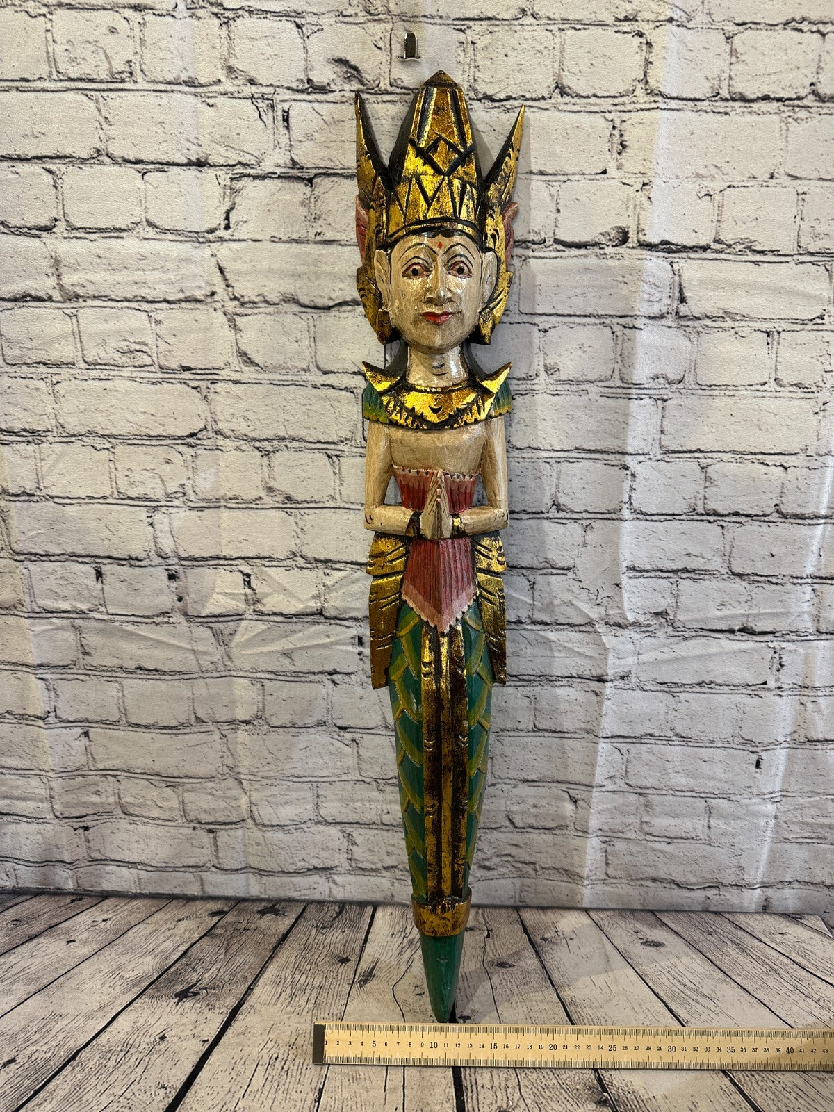 Plain Antique Colour Sita Dewi Bali Rice Goddess Wings Mermaid Wood 80cm Pair8