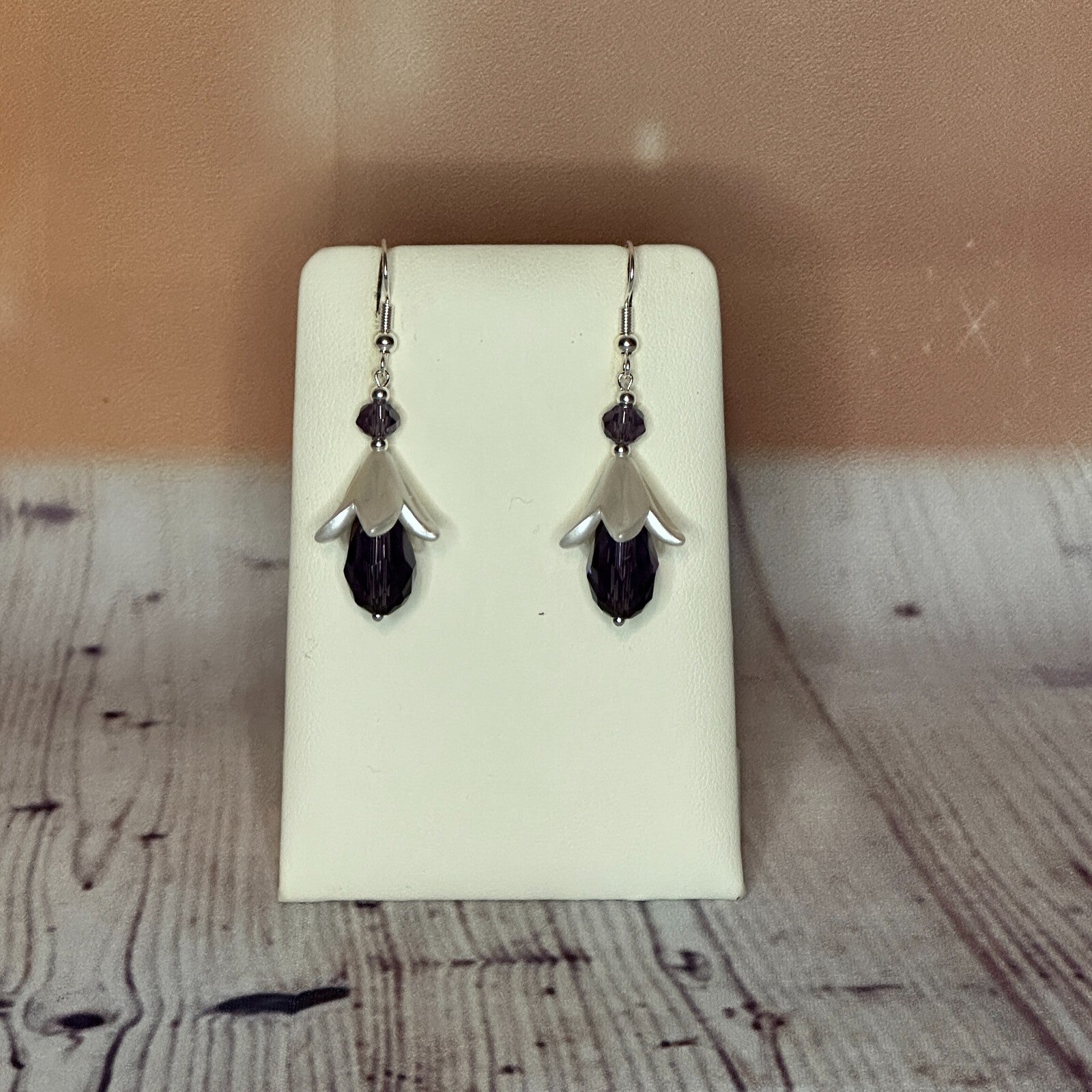 Purple Drop Crystal Lily Flower With Dangle Drop Earrings Handmade UK Jewellery0