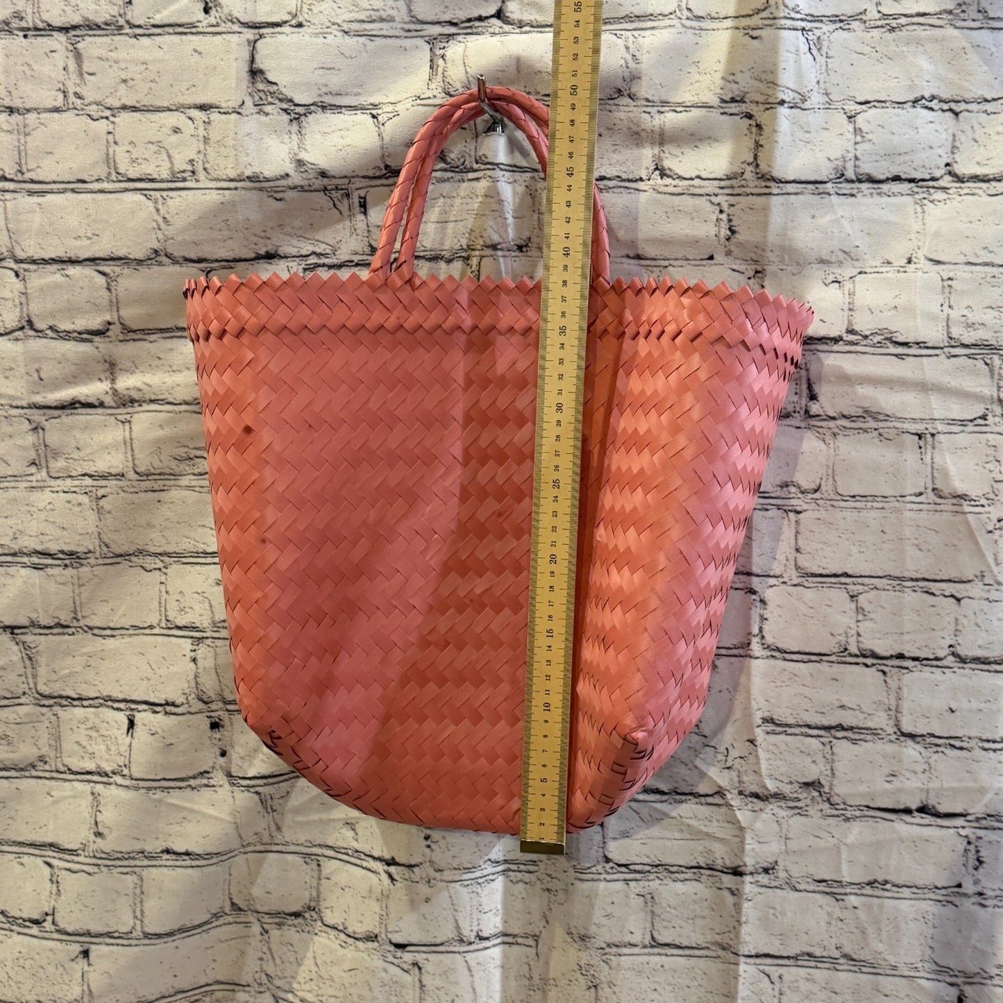 Salmon Pink 40cm Handwoven Tote Bag Recycled Plastic Eco-Friendly Market Beach4