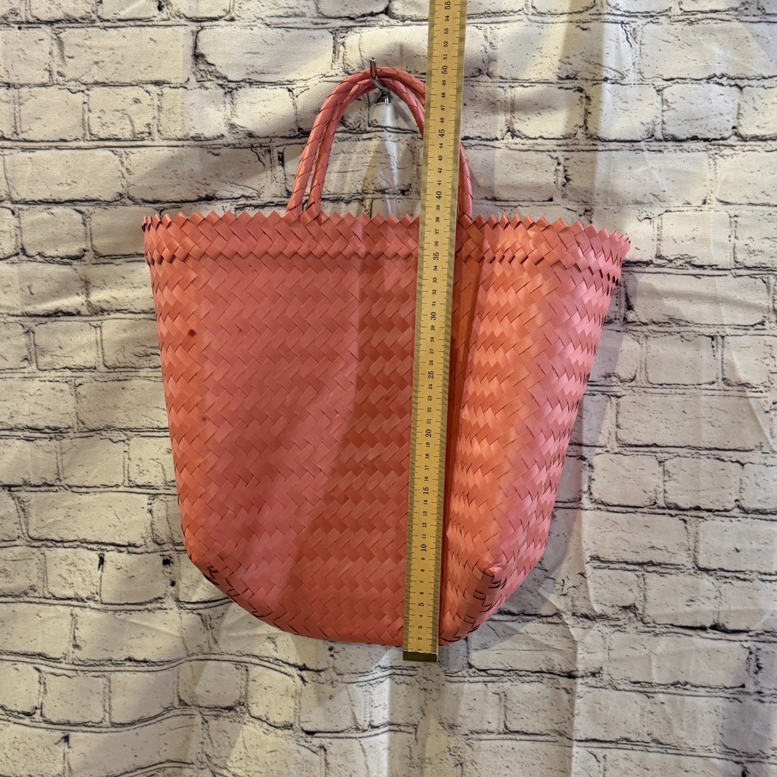 Salmon Pink 40cm Handwoven Tote Bag Recycled Plastic Eco-Friendly Market Beach4