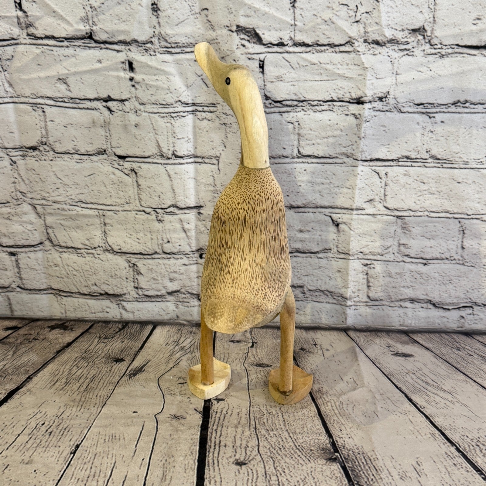 Looking Left 30cm Tall Wooden Smooth Duckling Baby Duck Bamboo Root Fairtrade5