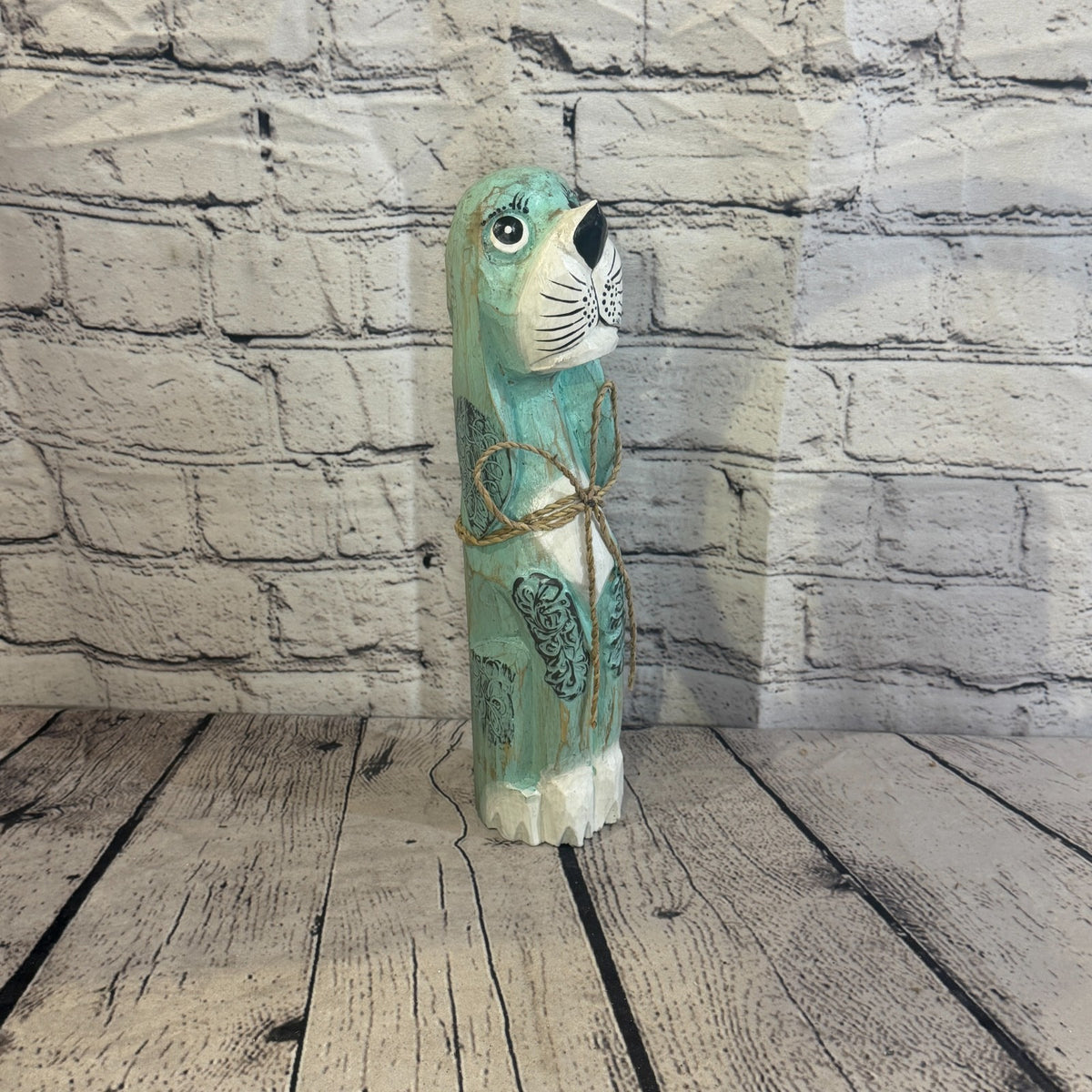 30cm Green Teal Wooden Shabby Dog Statue Ornament Fair Trade Handcarved2