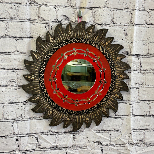 Red Rope Sun Mosaic Tile Wall Mirror 40cm x 40cm 16 Inches Handmade Fairtrade0