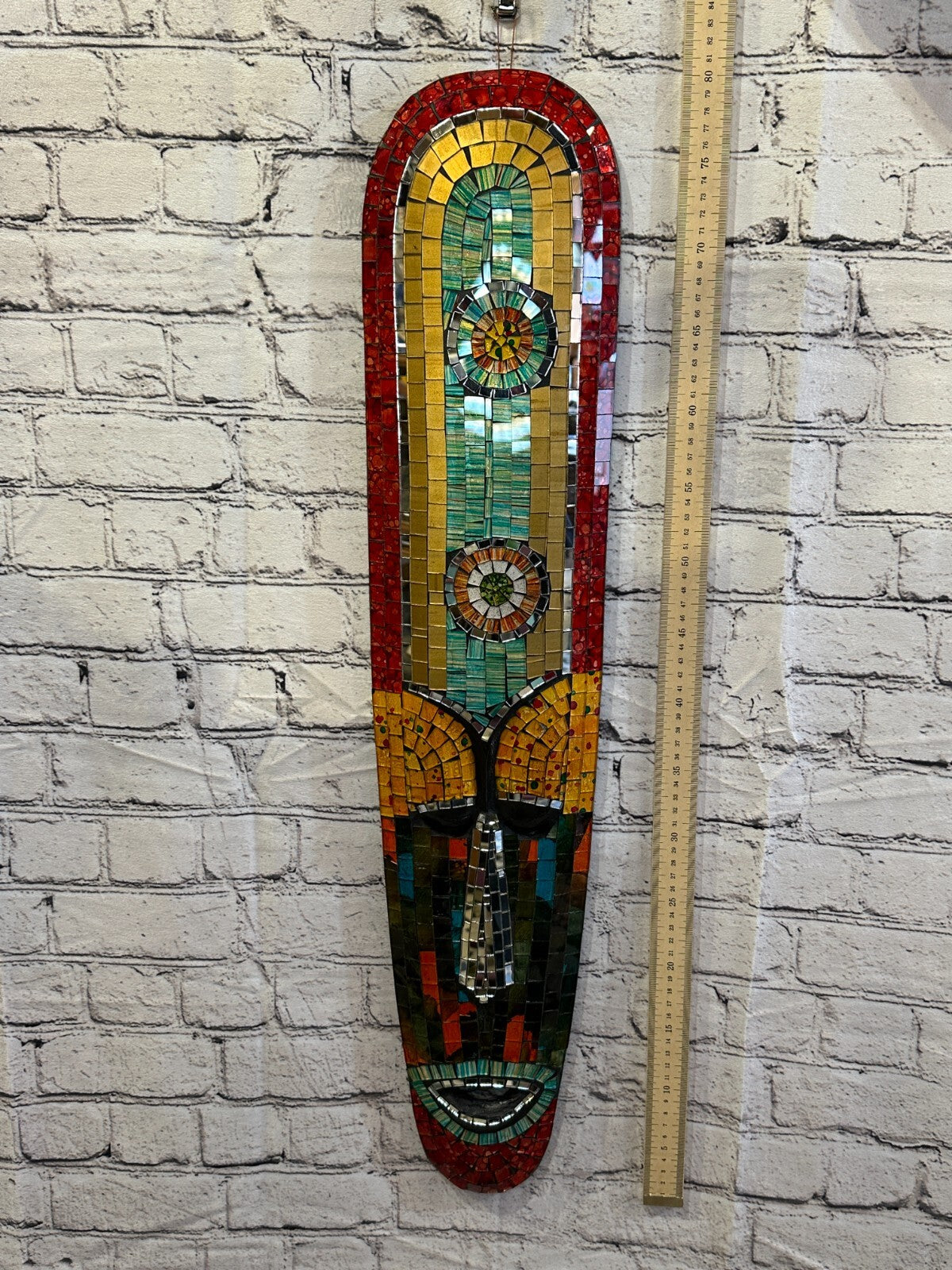 80cm Mosaic Mirror Mask Carved Painted Ethnic Tribal Wall Art Handmade Design 43