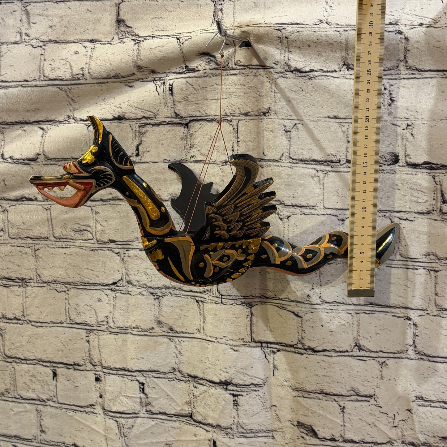 40cm Black Dragon Folk Art Carved Wood Flying Winged Mobile Spirit Guardian2