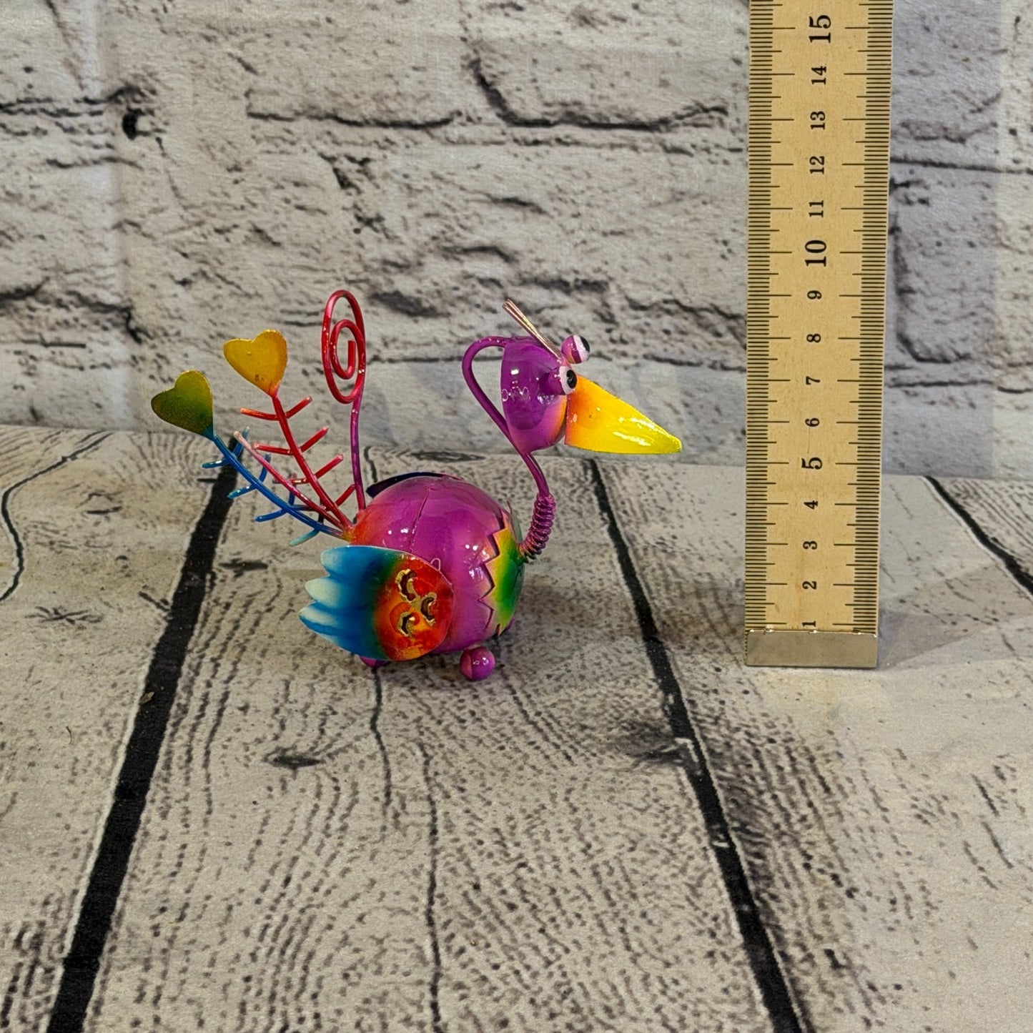 10cm x 10cm Small Colourful Bird Purple Metal Tin Standing Ornament Statue5