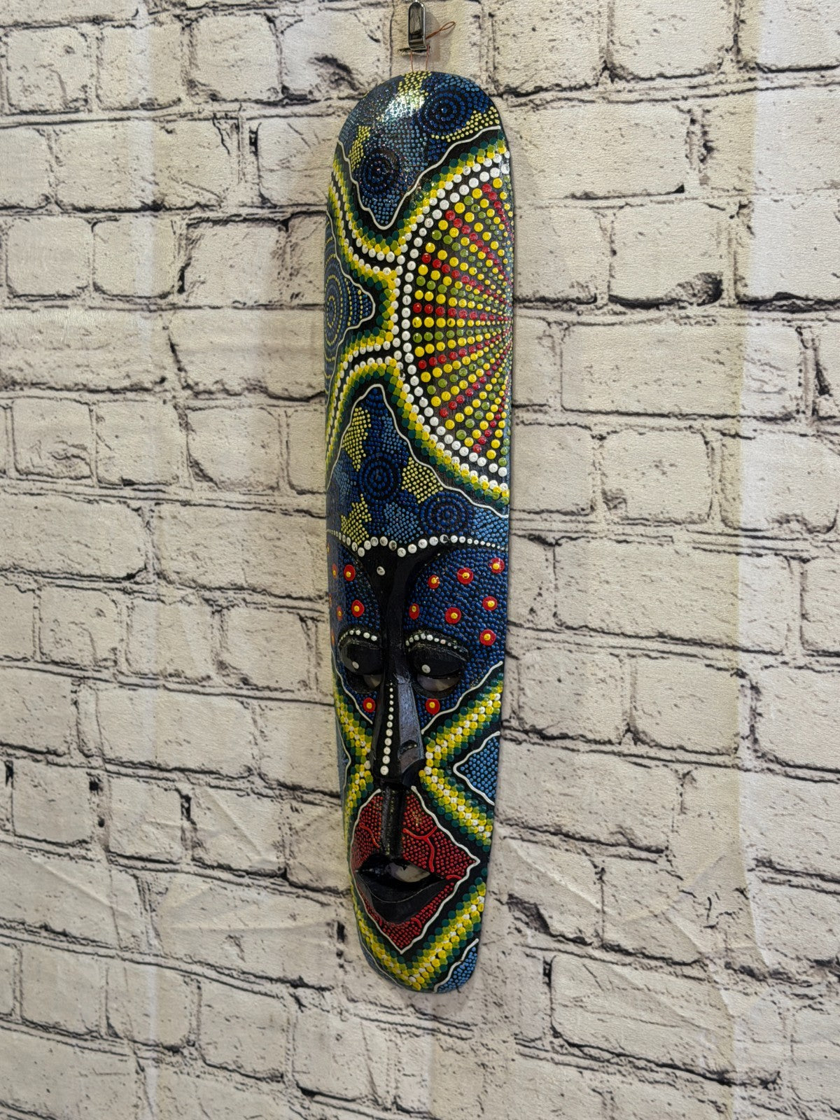 50cm Mask Carved Wooden Dot Painted Ethnic Tribal Tiki Wall Art No 7 New1