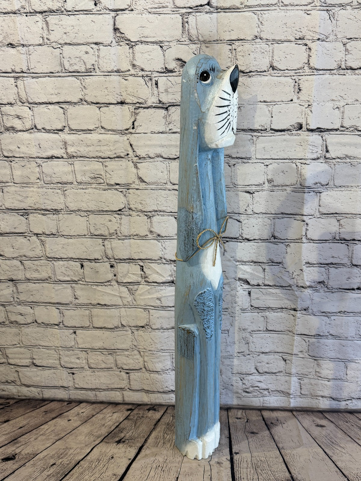 80cm Light Blue Wooden Shabby Dog Statue Ornament Fair Trade Handcarved2