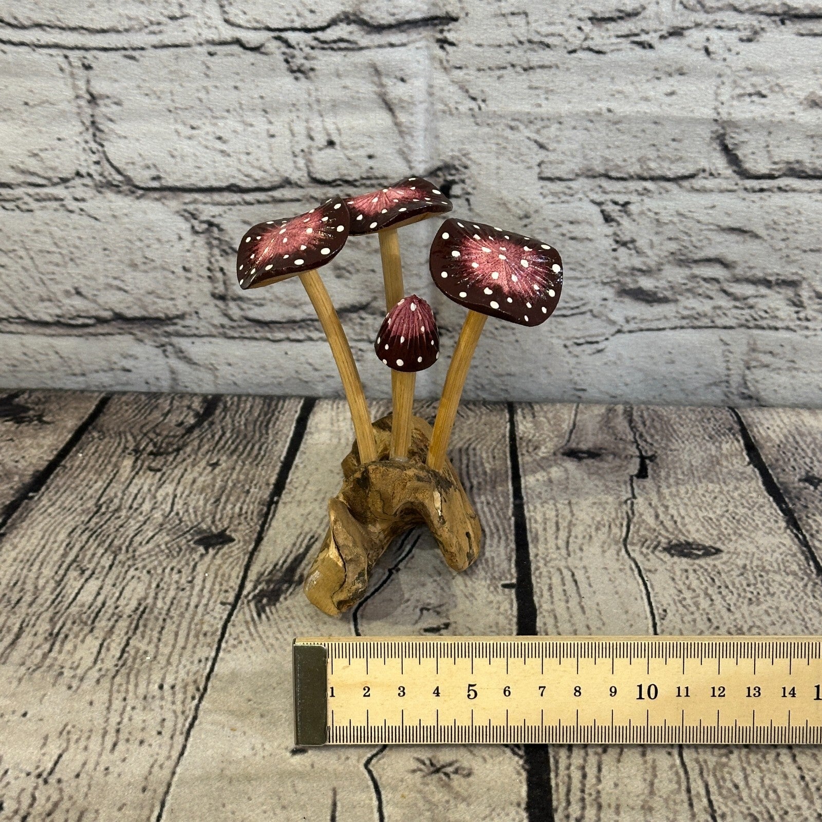 Purple Pink Painted Mushroom Parasite Ornament Natural Carving Fairtrade Wooden6