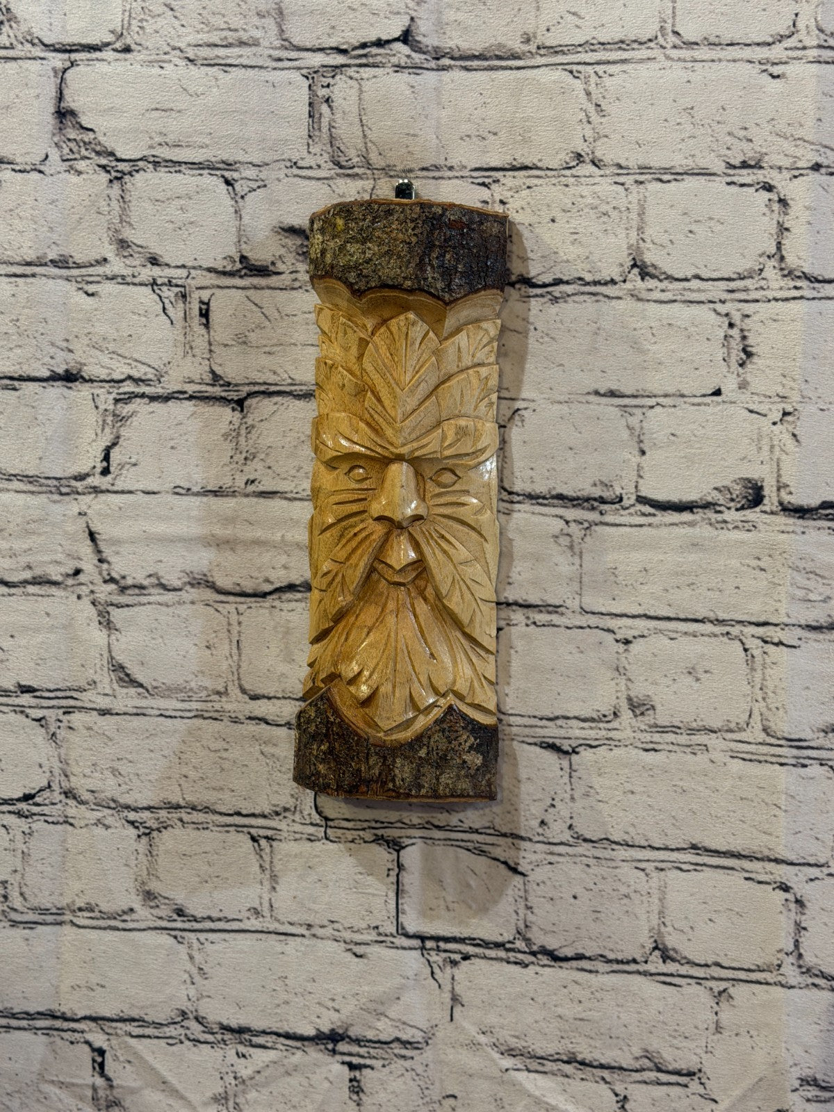 Green Man Of The Woods 30cm Hand Carved Wizard Tree Trunk Wood Fairtrade2