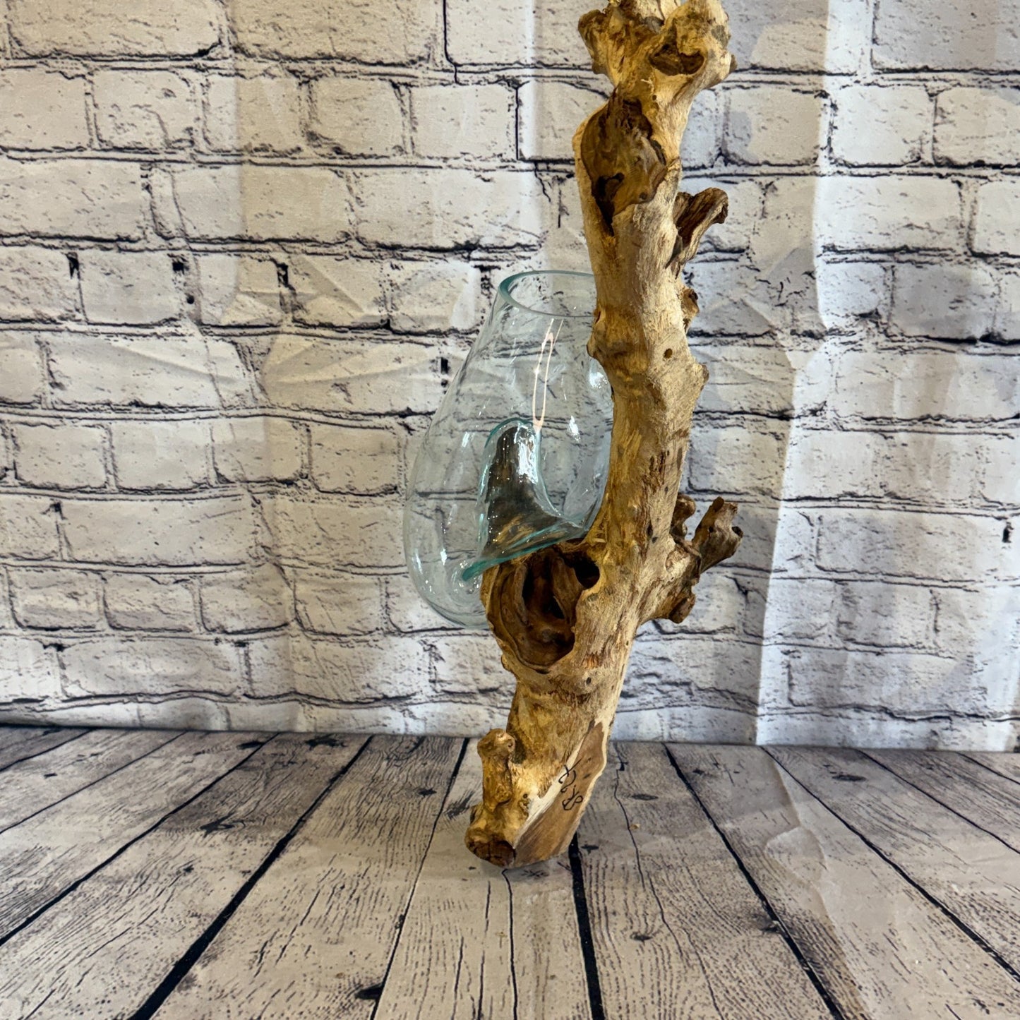 55cm Tall Wall Hanging Colour Melted Glass Wood Decorative Vase Glass Sculpture2