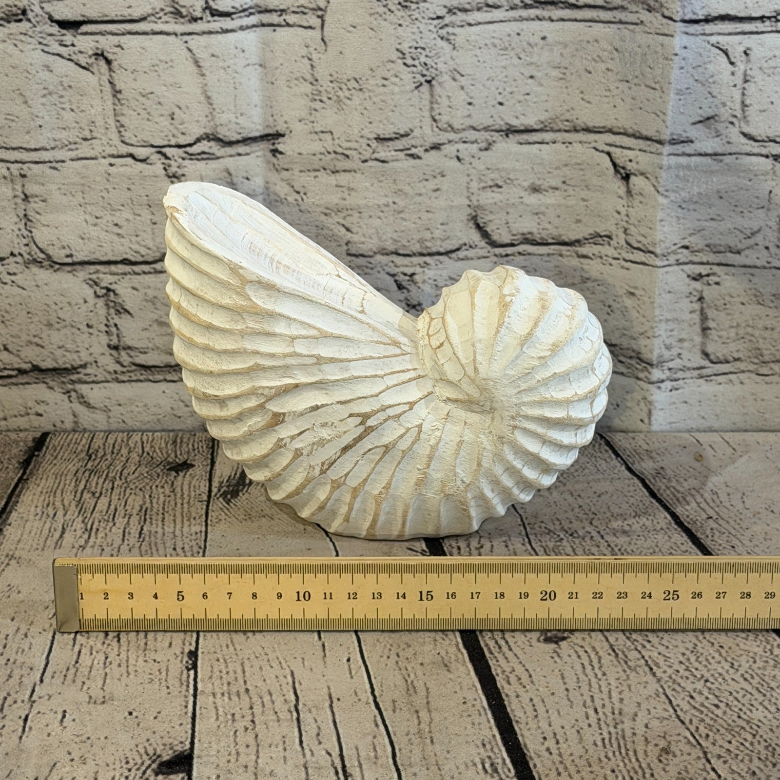 20cm White Shabby Pastel Nautilus Shell Ornament Decor Carved Light Wood Figure6