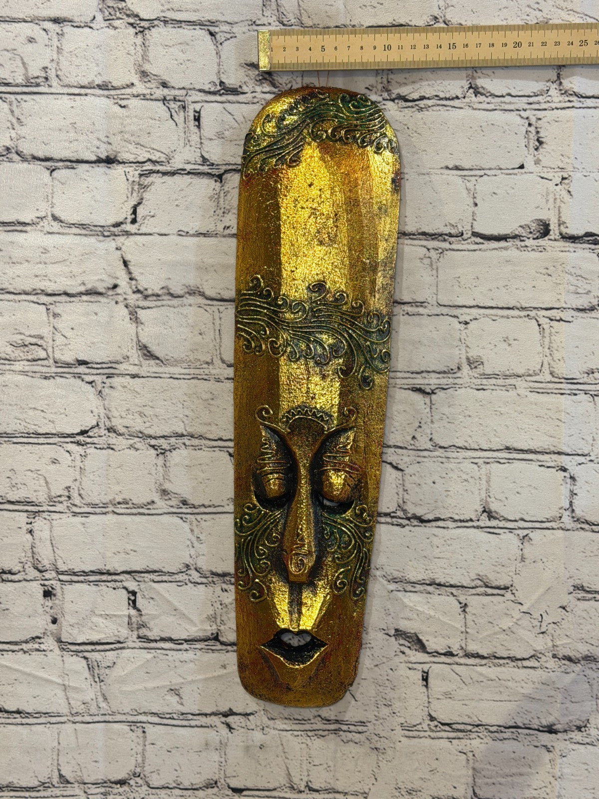 50cm Gold Painted Mask Carved Wooden Brown Work Ethnic Tribal Tiki Wall Art3