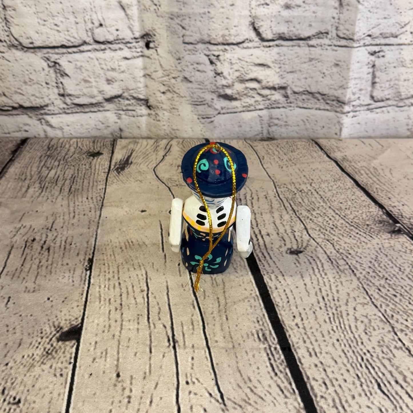 10cm Navy Day Of The Dead Lady Sitting Animal, Wooden Shelf Ornament Fairtrade4