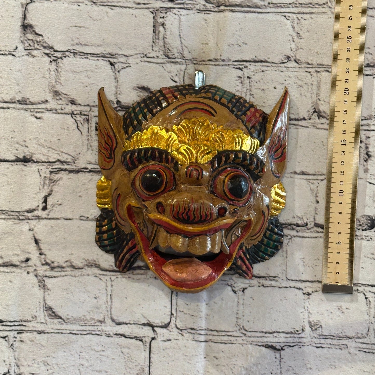 Large Wooden Natural Barong Wall Mask 18cm x 18cm Handmade And Fairtrade Hindu3
