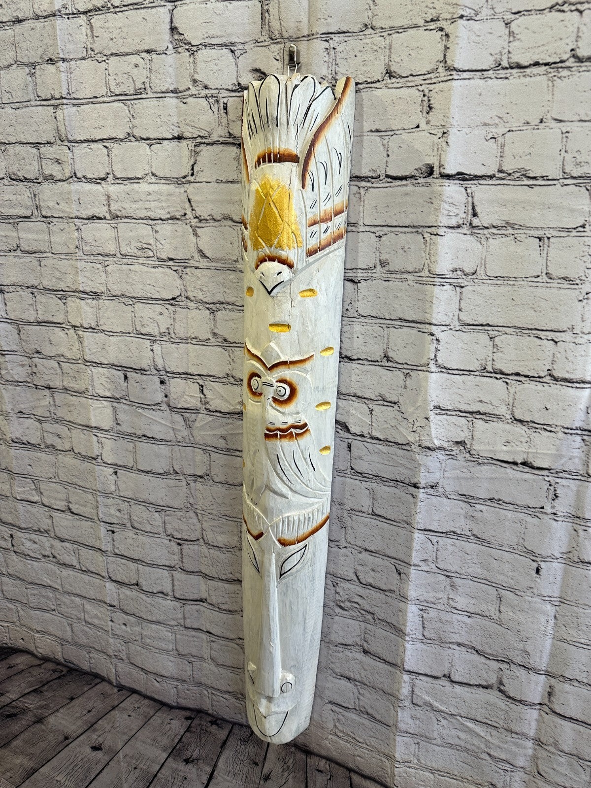 100cm White Owl Hand Carved Fair Trade Wooden Animal Wall Art Wall Hang Mask1