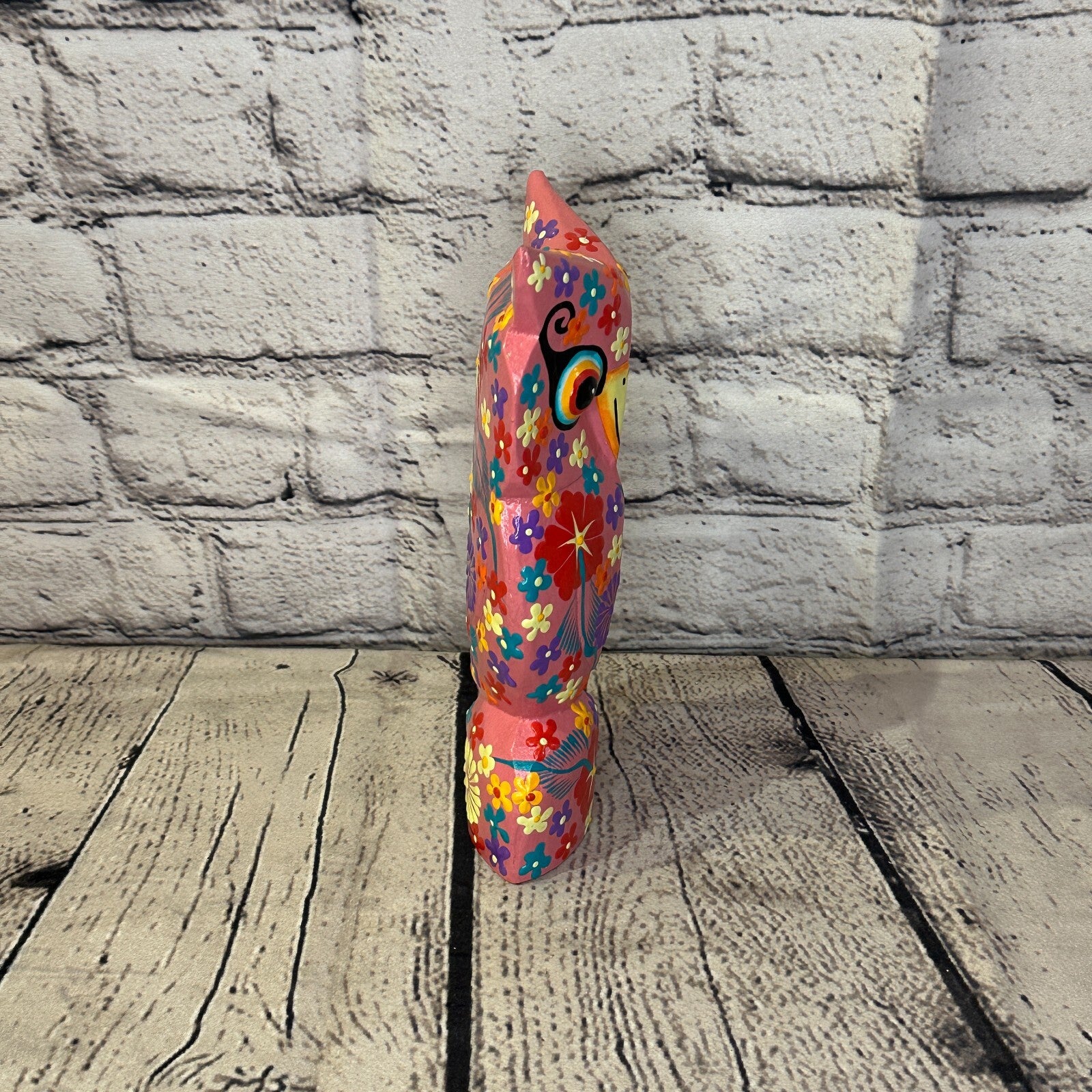 Pink Large Wooden Owl With Flower Pattern 20cm x 8cm Handmade and Fairtrade3