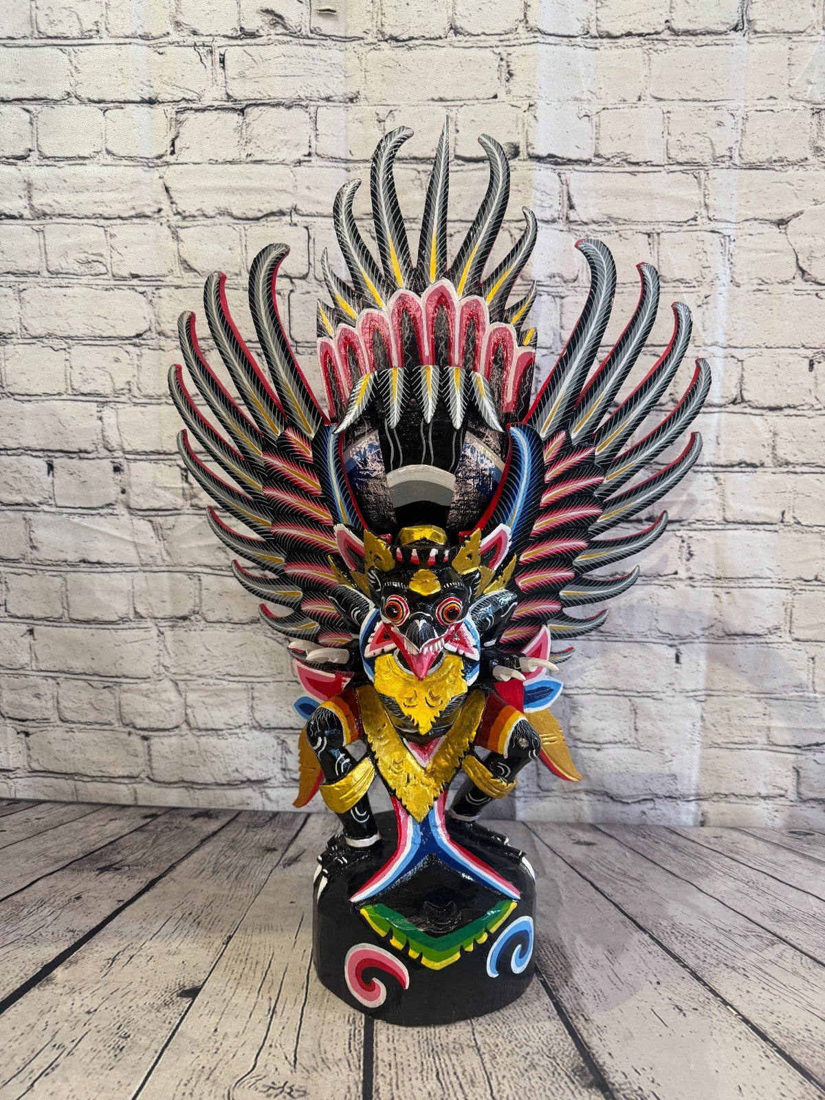 70cm Black Balinese Carved Sculpture Winged Garuda Painted Wood  Vishnu Hindu1