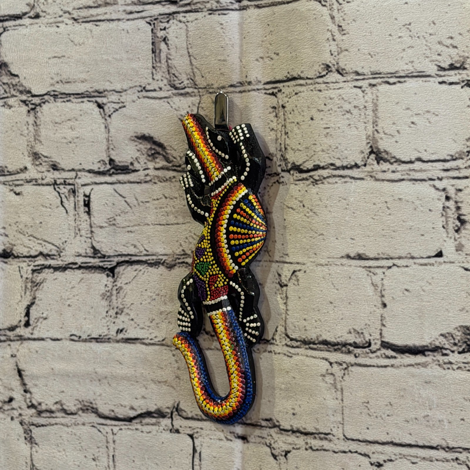 20cm Gecko Carved Wooden Dot Painted Ethnic Tribal Tiki Wall Art No 2 New1