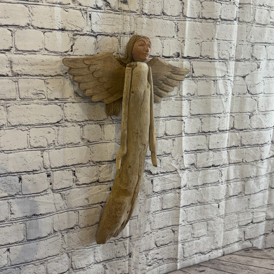 50cm Driftwood Angel Sculpture Wall Art Wood Rustic Folk Art Cottage Lodge Decor0