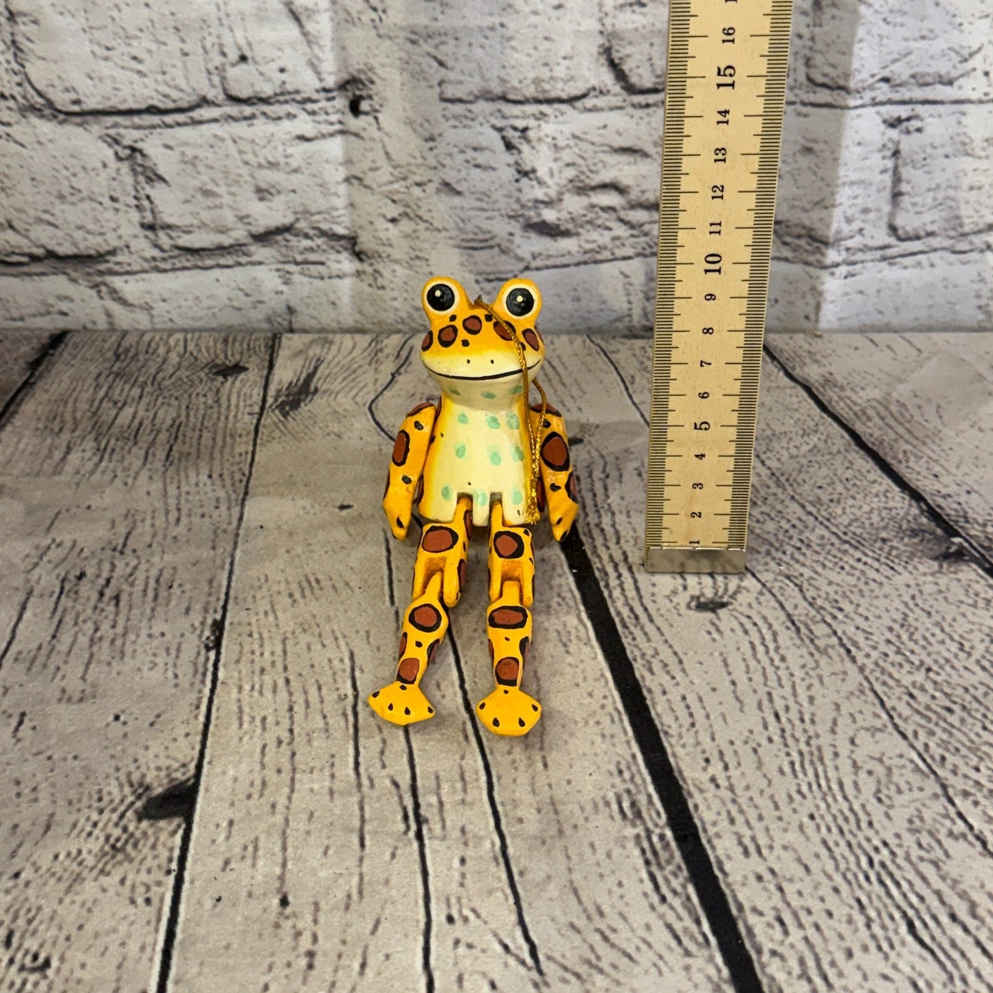 10cm Yellow Frog Sitting Animal, Wooden Shelf Ornament Handmade Fairtrade5