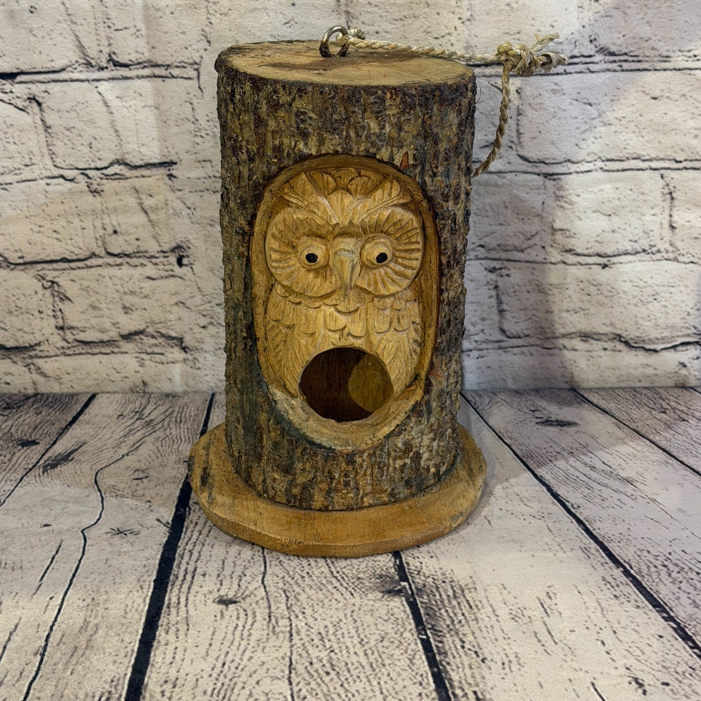 Owl Of The Woods Bird House 20cm Carved Wizard Tree Trunk Wood Fairtrade1