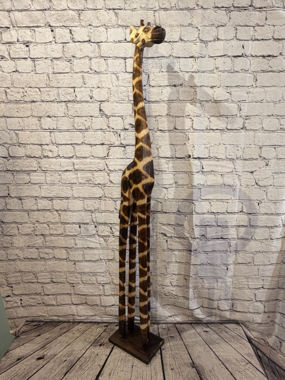 120cm Burnt Wooden Giraffe Standing Single Carved Solid Wood Giraffe Handmade2