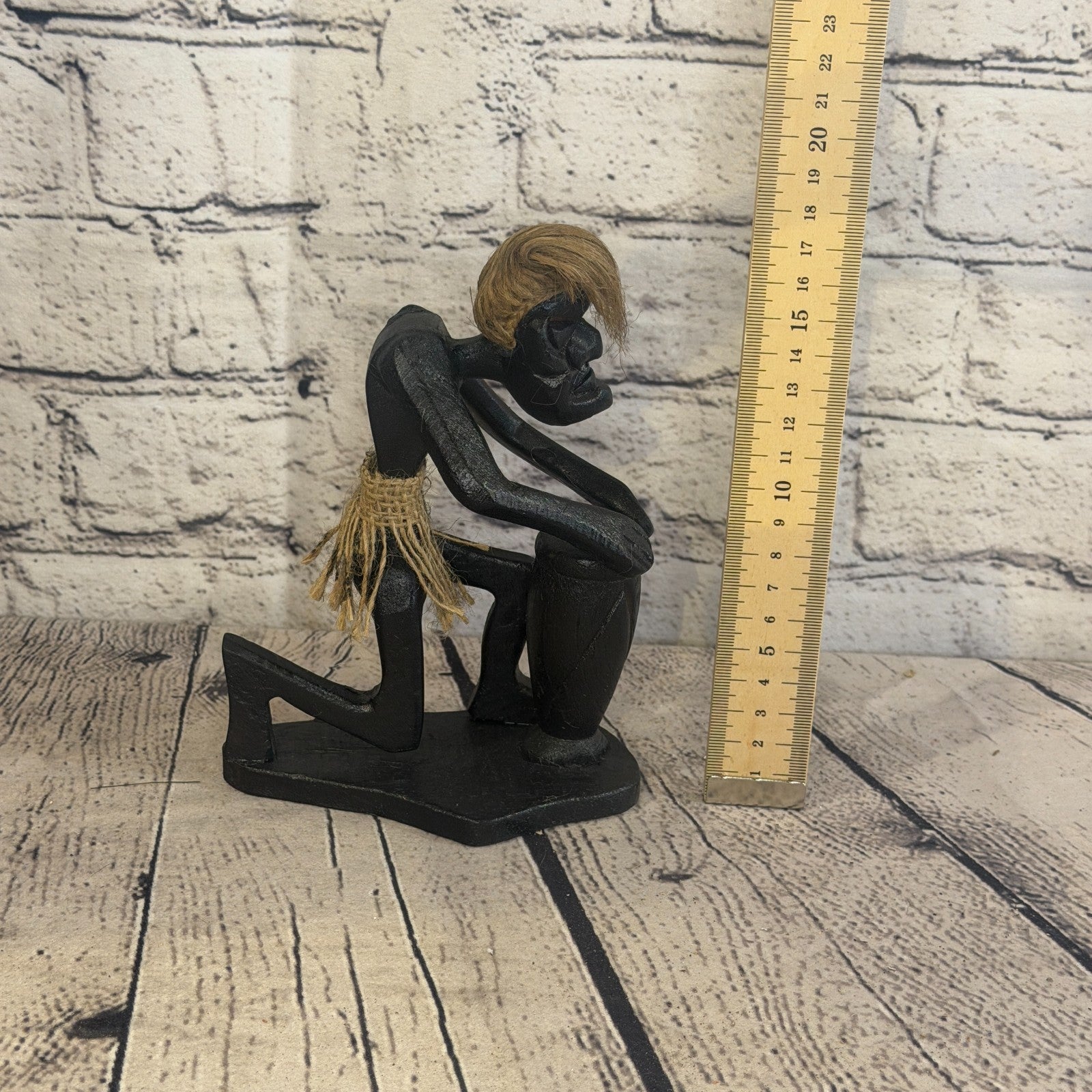 15cm Kneeling Drummer African Tribal Warrior Man Figure Statue Wood Hand Carved5